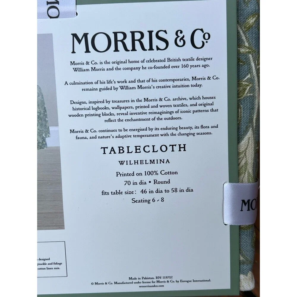 MORRIS & Co Wilhelmina 100% Cotton Tablecloth 70” ROUND Green Floral New